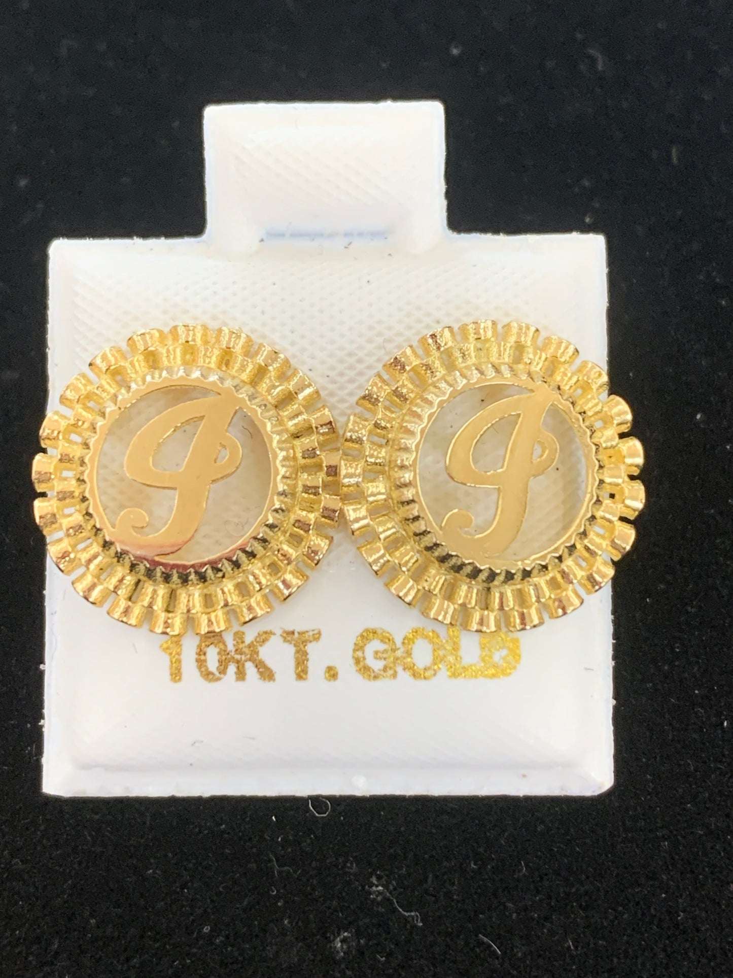 10k Gold I Presidential link Initial Earrings, Medium Letter Earring, Initial Circle Stud Earrings