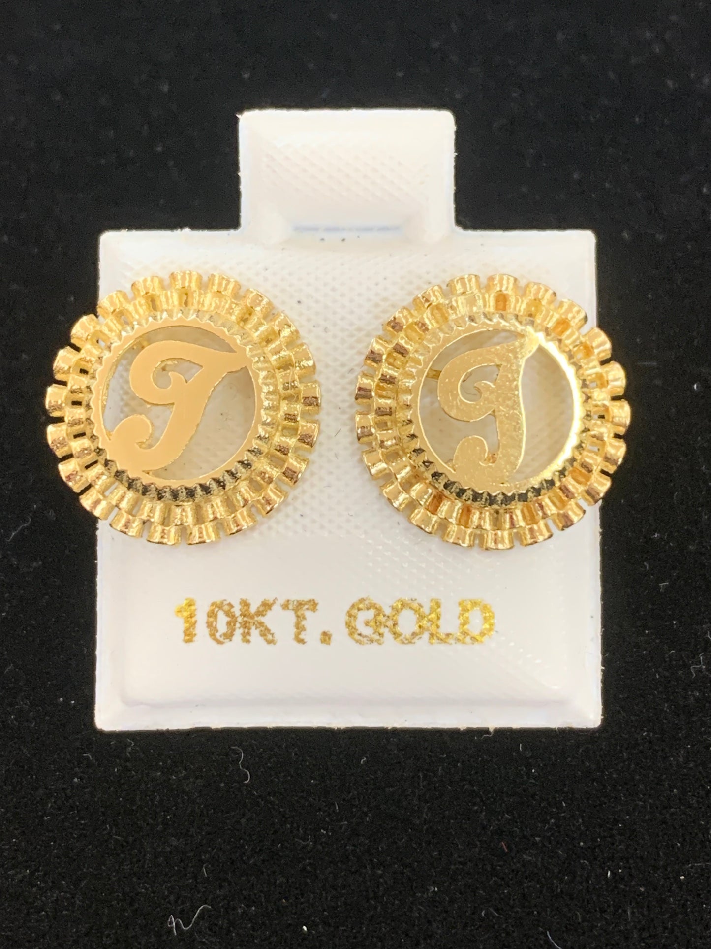 10k Gold J Presidential link Initial Earrings, Medium Letter Earring, Initial Circle Stud Earrings