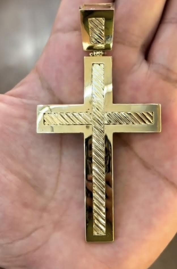 14k Gold Solid Cross Pendant, Big 14k Gold Cross Pendant, Solid