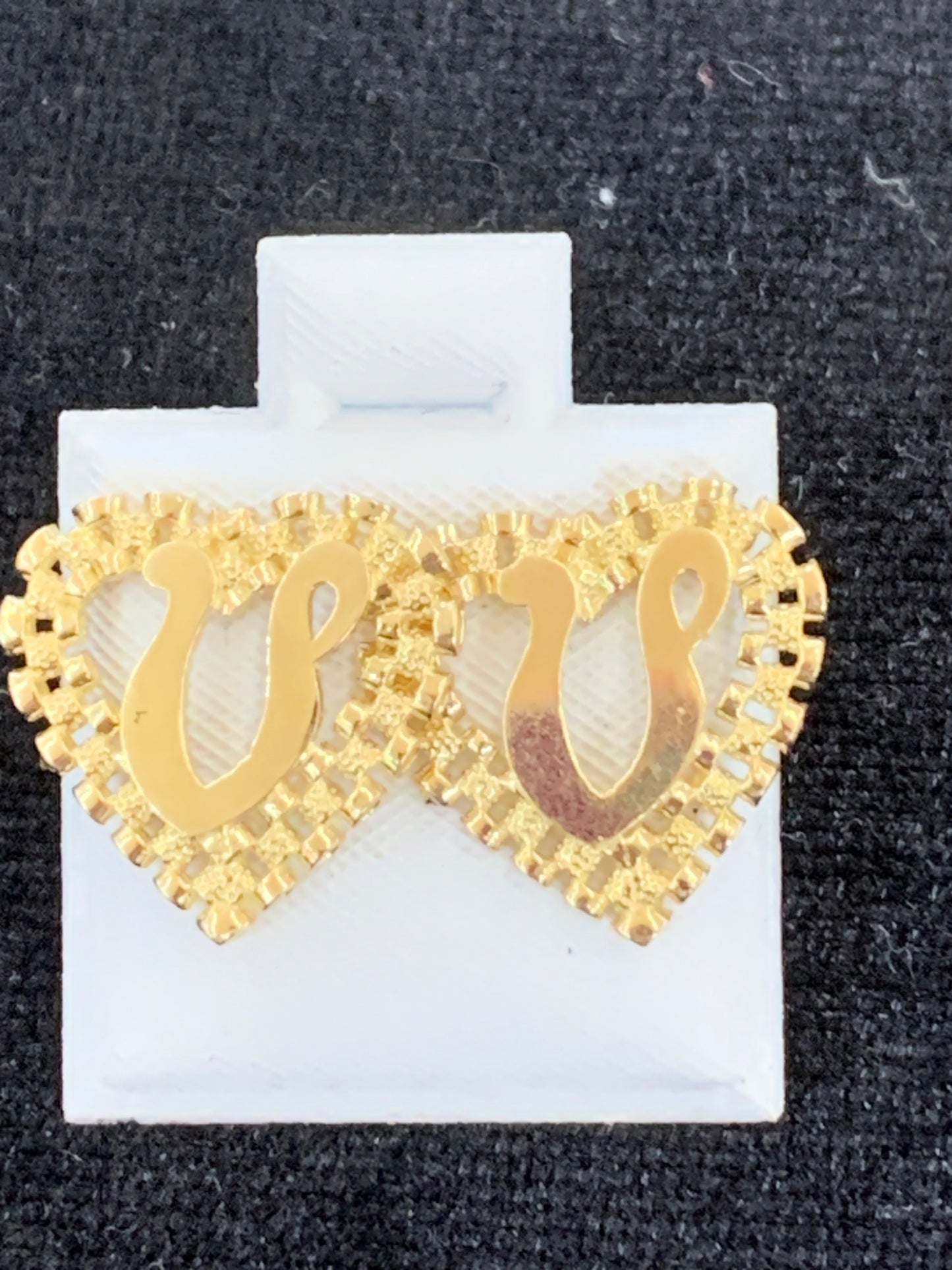 10k Yellow Gold Big Presidential link Heart V Initial Earrings,