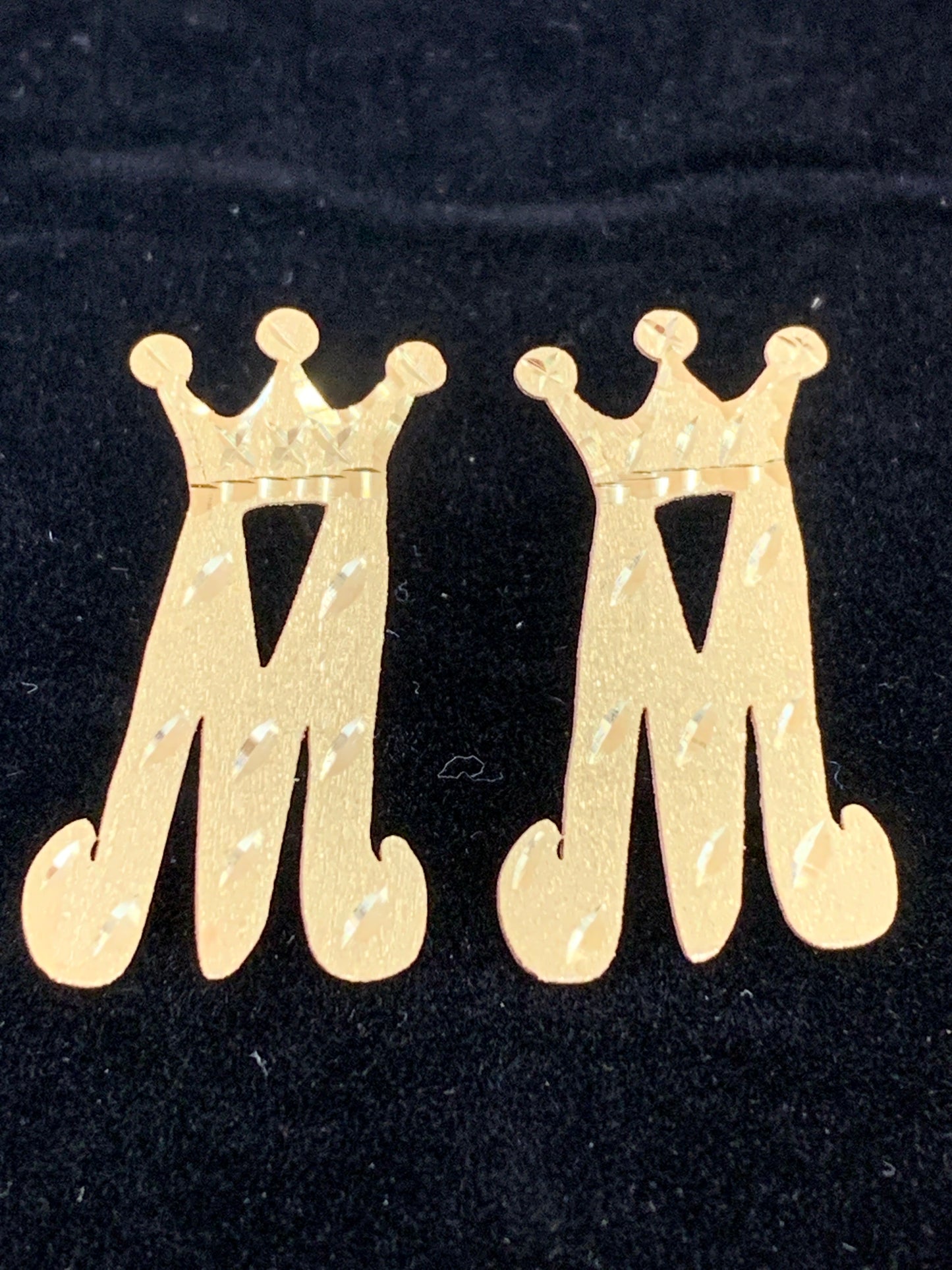 10k custom M initial with crown earrings
