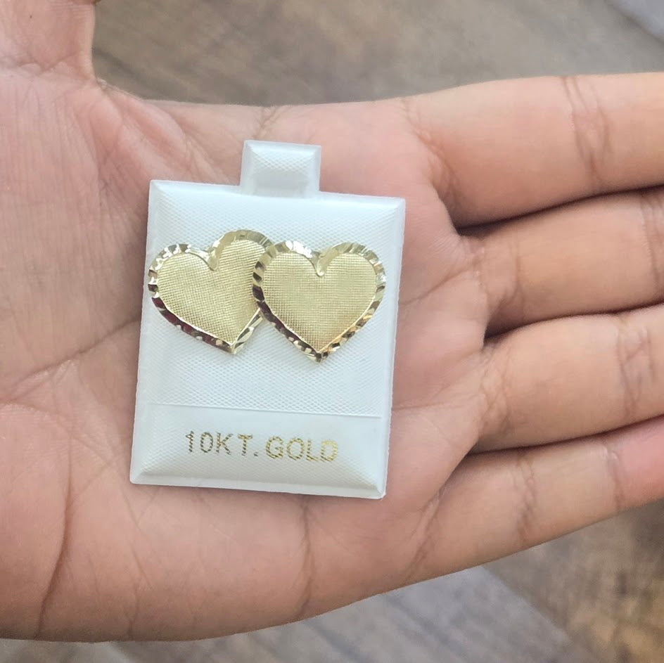 10k Gold Diamond Cut Heart Earrings, Heart Earrings, Shiny Heart Earrings, Pushback Earrings, Gold Love Earrings