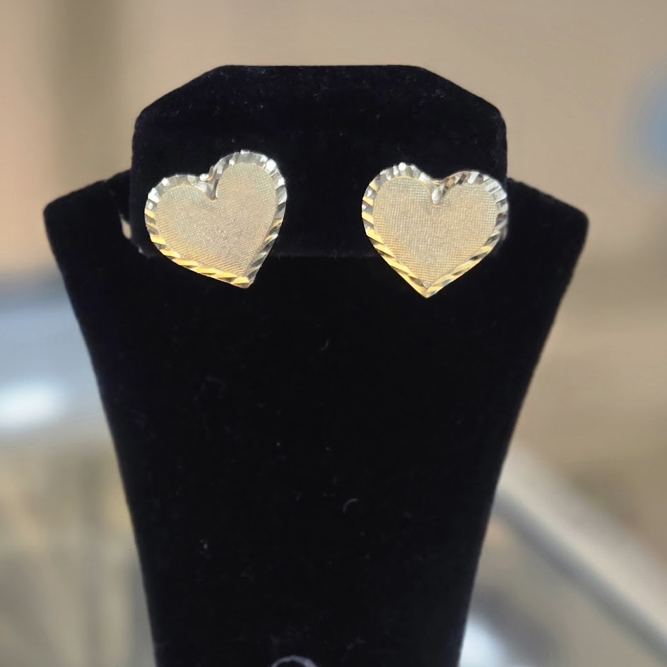 10k Gold Diamond Cut Heart Earrings, Heart Earrings, Shiny Heart Earrings, Pushback Earrings, Gold Love Earrings