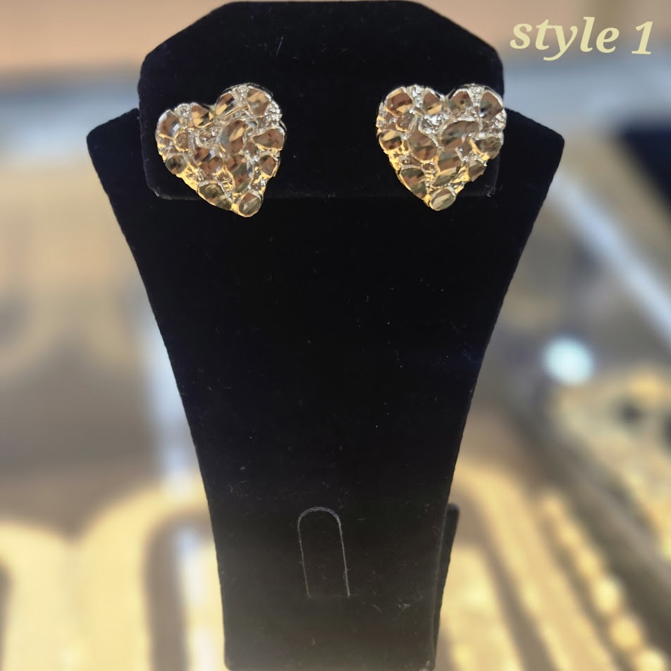 14k Yellow Gold Heart Nugget Earrings, Kid Small Gold Heart Nugget