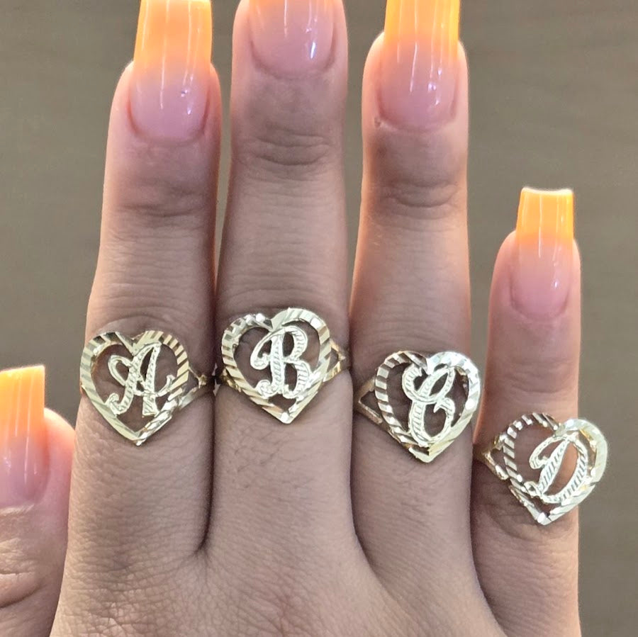 10K Real Gold Heart Initial Ring 10K Gold Initial Alphabet Ring Name Initial Ring Letter Ring Heart Love Initial Ring Promise Ring