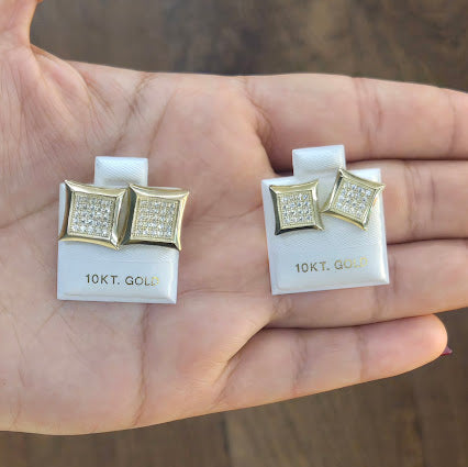 10k Gold Square CZ Stone Earrings, Gold Earrings, 10k stone earrings for men, Men's earrings