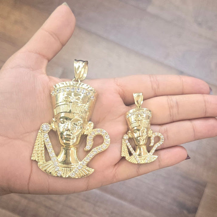 10k Gold Nefertiti Pendant, Nefertiti Charm, Gold Egyptian Queen Pendant, Large Nefertiti Necklace Pendant,