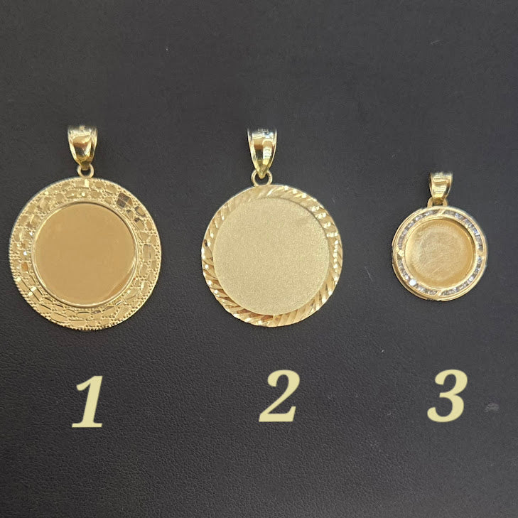 10k Gold Custom Round Charm Memorial Picture Pendant, 10k Gold Circle Nugget Picture Pendant, Diamond Cut Pendant, Small Picture Charm, (Picture Included)