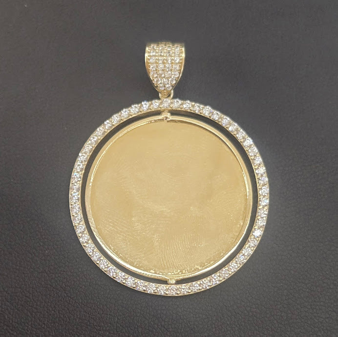 14k Gold Circle Picture Pendant Double Sided, Round Picture Charm