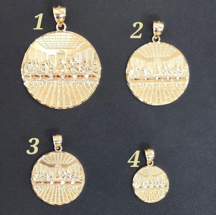 14k Gold Last Supper Circle Pendant, Ultima Cena Dije de 14k, Last