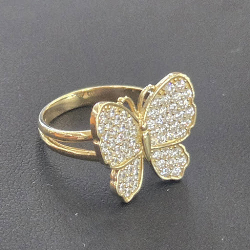 10k Gold WhiteStone Butterfly Ring, White Butterfly Ring, Women's Gold Ring, Shiny Gold Ring, Pink CZ Stone Butterfly Ring