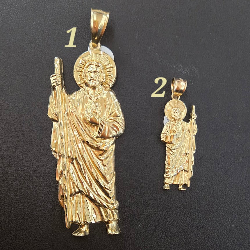 14k Gold Saint Jude Pendant, San Judas Pendant, Gold San Judas Charm, Gold Saint Jude DIamond Cut Pendant, Religious Gold Pendants