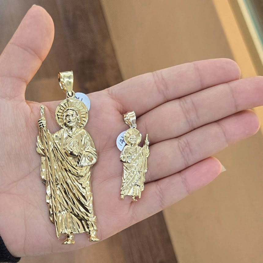 14k Gold Saint Jude Pendant, San Judas Pendant, Gold San Judas Charm, Gold Saint Jude DIamond Cut Pendant, Religious Gold Pendants