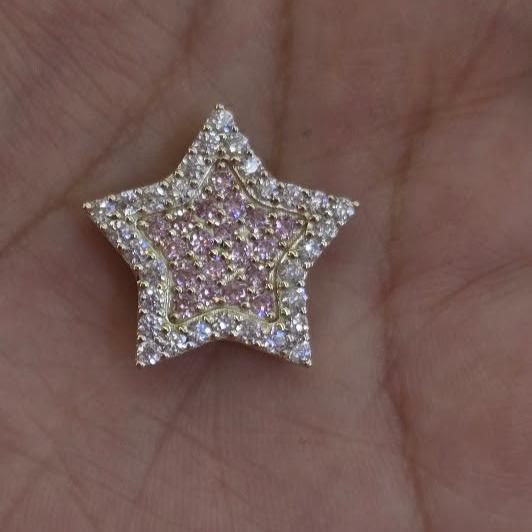 10k Gold Presidential link Pendant, Small Star Gold Charm, CZ Stone