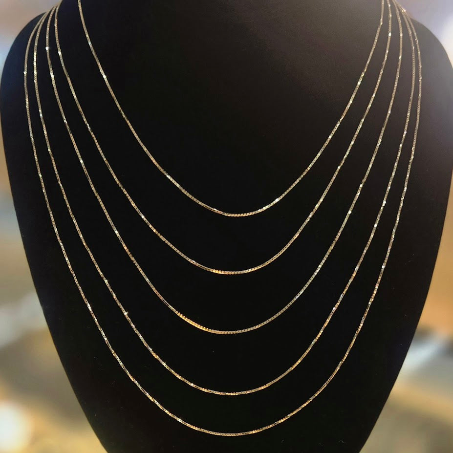 10k Yellow Gold Box Chain, Thin Chain, Women's Gold Chain, Gold Dainty Necklace, 1mm Gold Chain