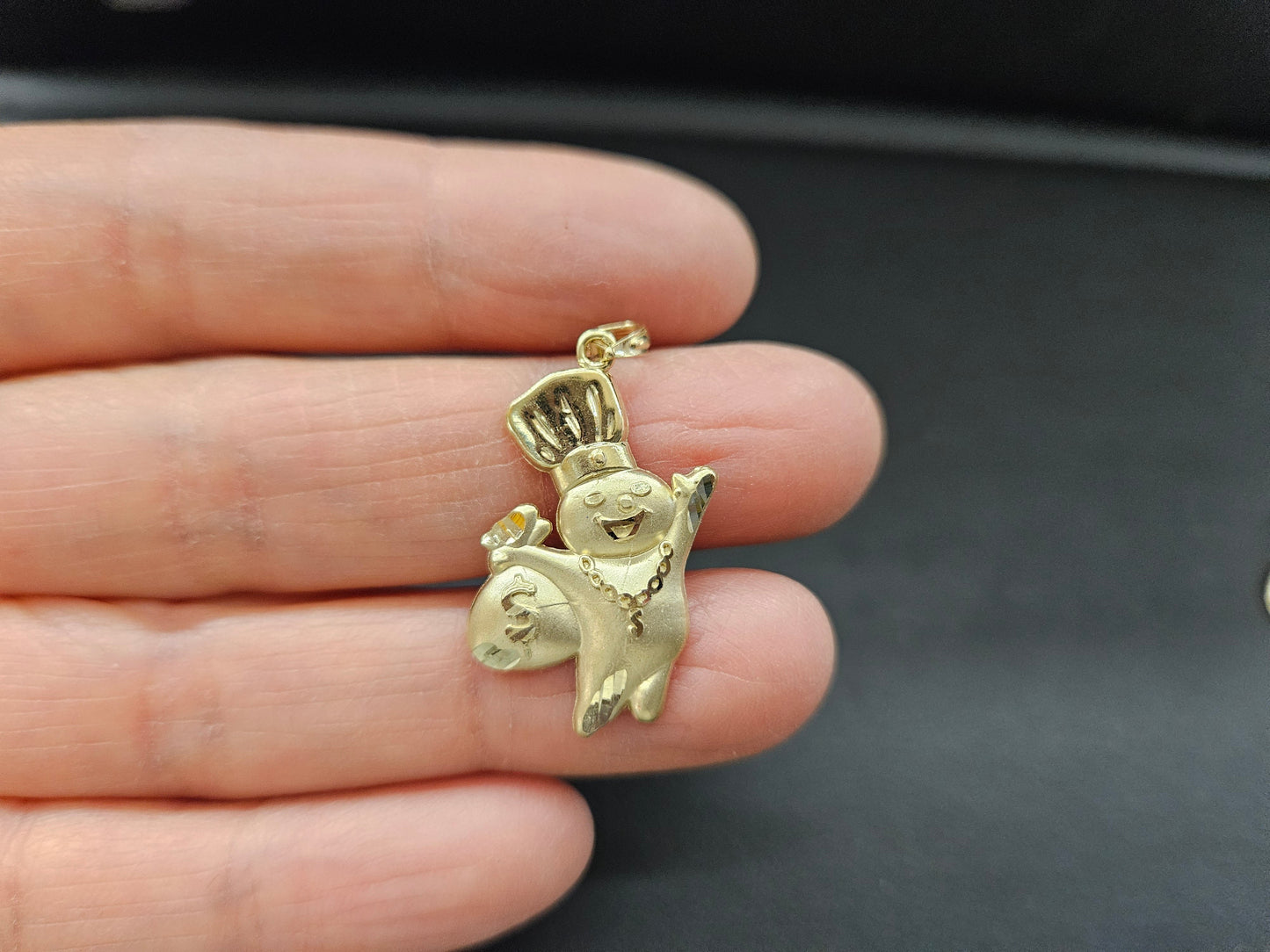 10k Gold Doughboy Puffed Pendant, Doughman Gold Bread Pendant, Gold Money Charm, Baking Gold Charm