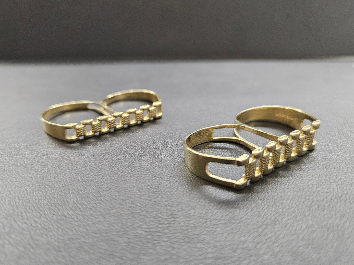 10k Gold Presidential Two Finger Ring, Rx Two Finger Gold Ring, Rolly Double Ring, Gold Men's Ring, Birthday Gift Ring