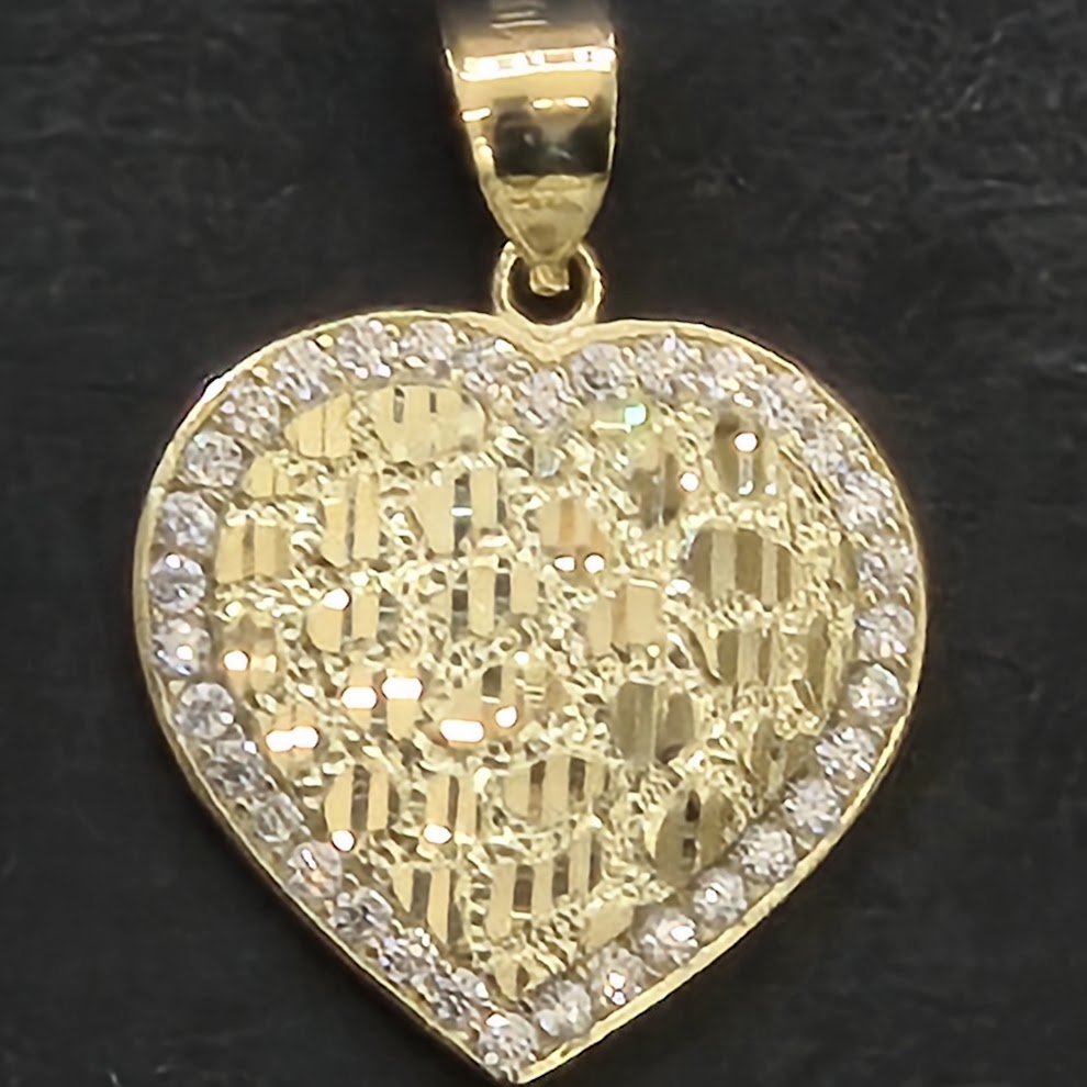 10K Gold Heart Nugget Pendant, Small Heart Gold Charm, CZ Stone, Valentine's Gift, Nugget Style Heart