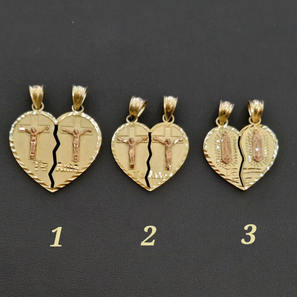 10k Gold Half Heart Charm, Matching Half Heart Pendant, Te Amo Charm, Couples Matching Charms, Virgin Mary Heart, Cross Heart