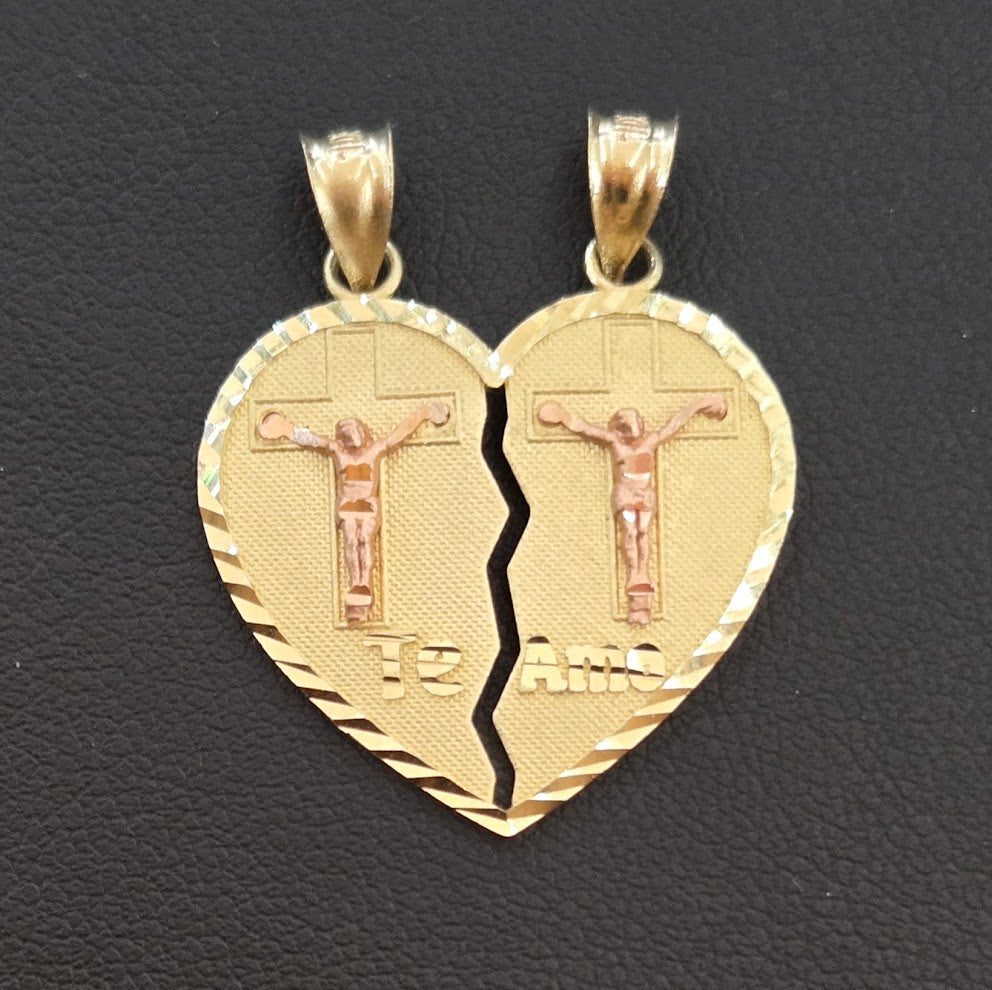 10k Gold Half Heart Charm, Matching Half Heart Pendant, Te Amo Charm, Couples Matching Charms, Virgin Mary Heart, Cross Heart