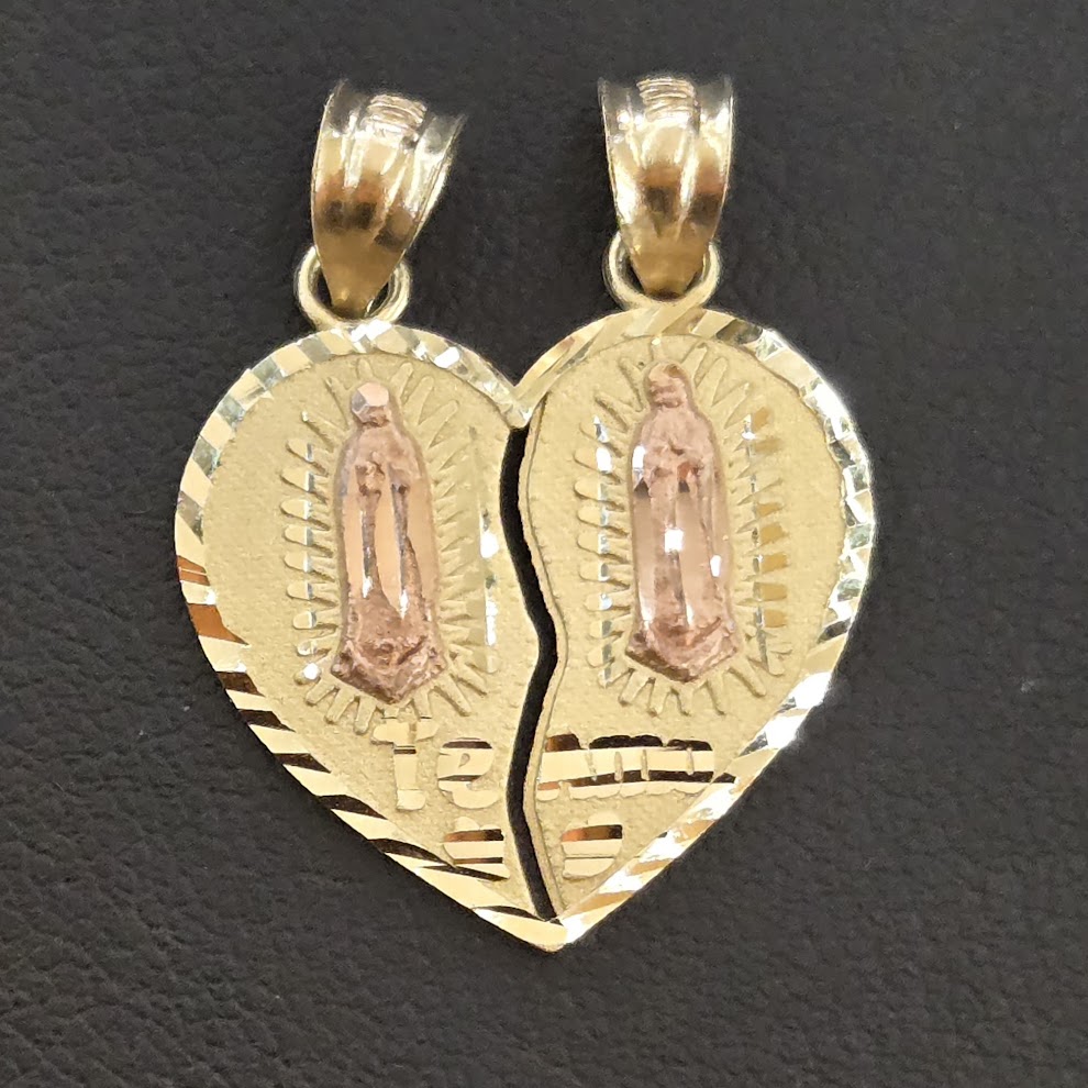 10k Gold Half Heart Charm, Matching Half Heart Pendant, Te Amo Charm, Couples Matching Charms, Virgin Mary Heart, Cross Heart