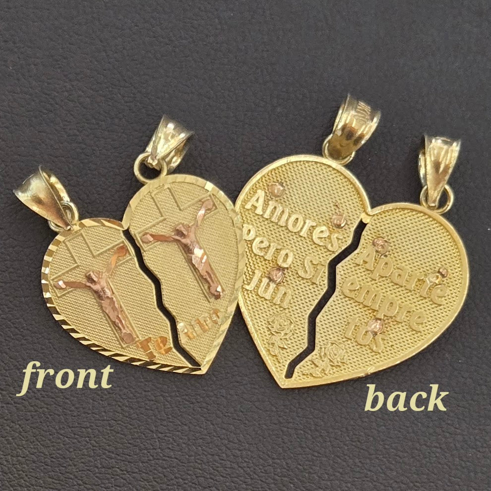 10k Gold Half Heart Charm, Matching Half Heart Pendant, Te Amo Charm, Couples Matching Charms, Virgin Mary Heart, Cross Heart