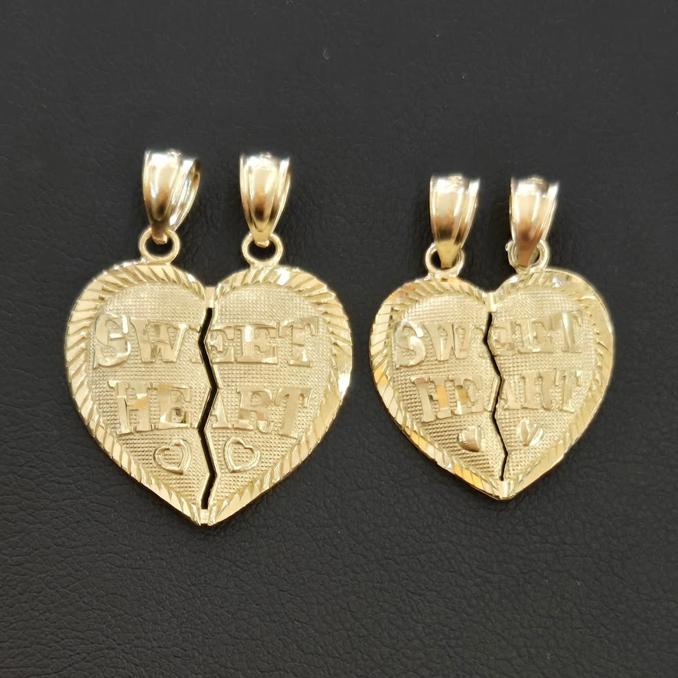 10k Gold Half Heart Sweetheart Charm, Matching Half Heart Pendant, Couples Matching Charms,