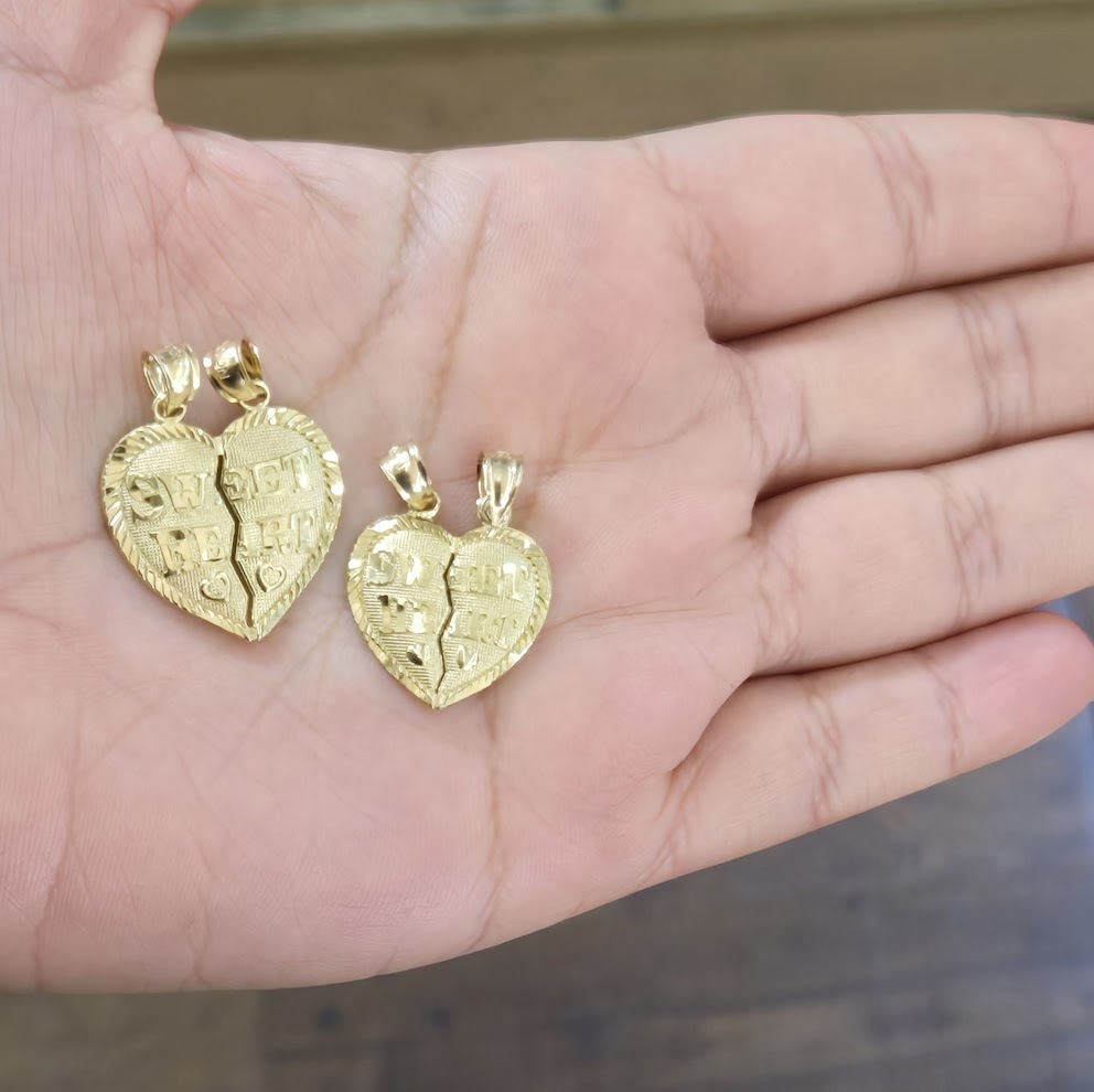10k Gold Half Heart Sweetheart Charm, Matching Half Heart Pendant, Couples Matching Charms,