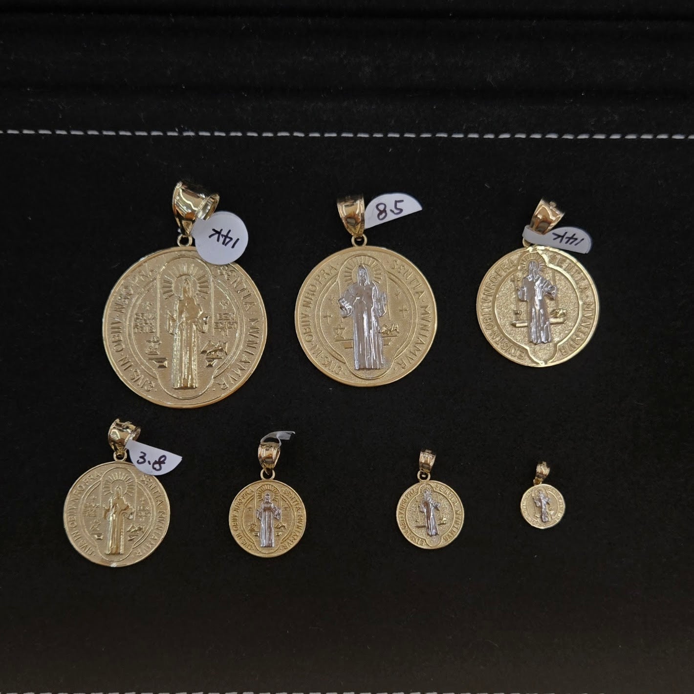 14k Yellow Gold Saint Benedict Pendant, San Benito Medalla, Gold Round San Benito Charm, Mini San Benito Charm, Genuine Gold Saint Benedict Two Sided Charm (Copy)