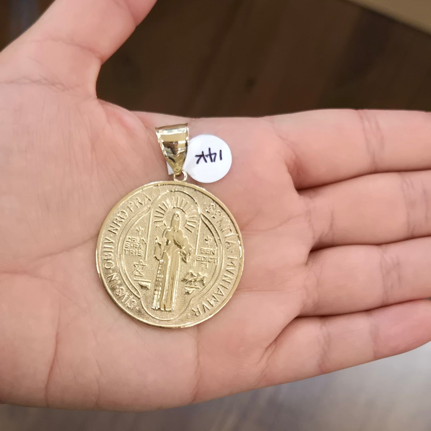 14k Yellow Gold Saint Benedict Pendant, San Benito Medalla, Gold Round San Benito Charm, Mini San Benito Charm, Genuine Gold Saint Benedict Two Sided Charm (Copy)