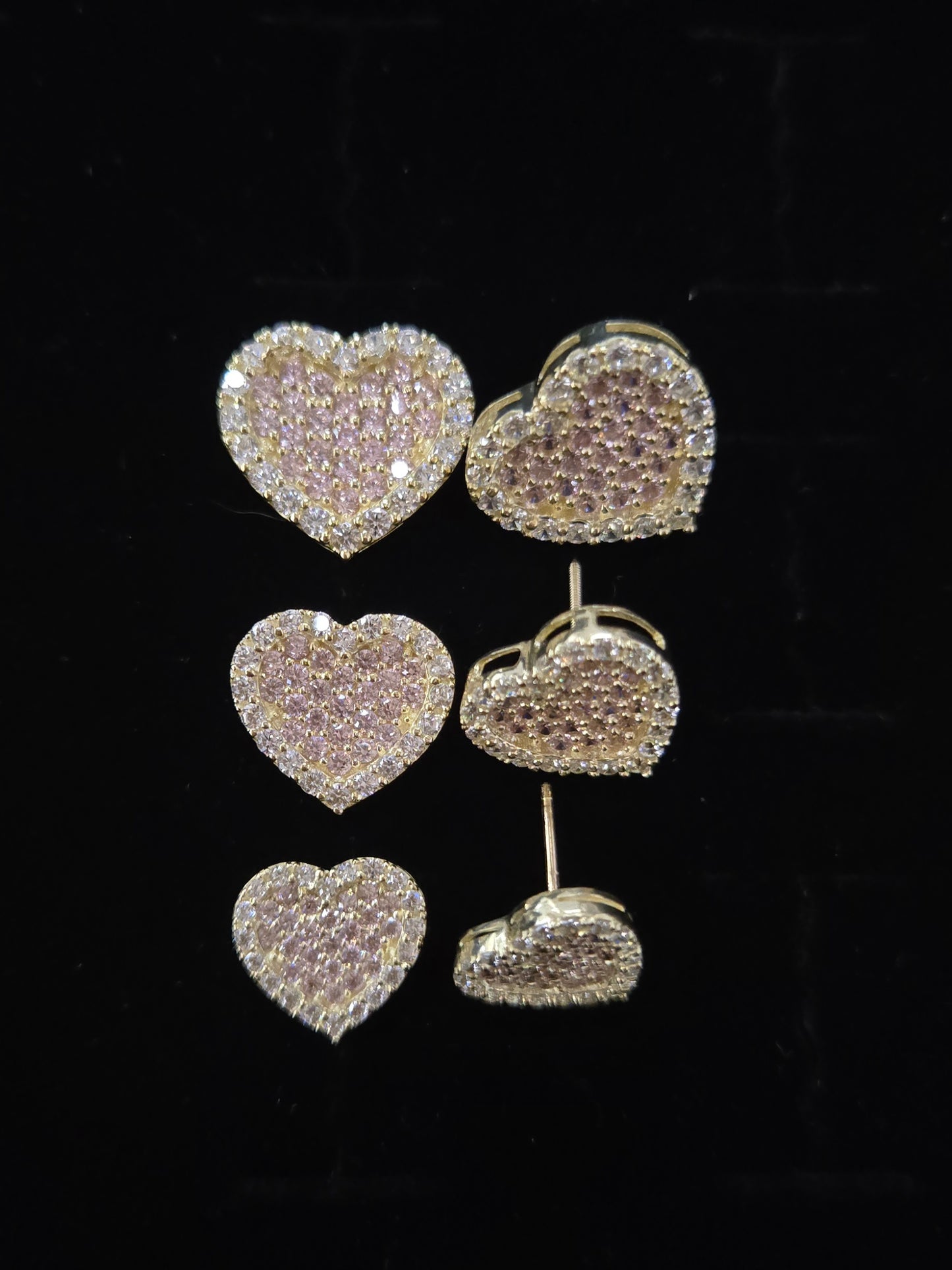 10k Gold Double Plate Pink Heart Studs, Small Heart Gold Earrings, Big Heart Earrings, Small Heart Earrings, CZ Stone, Valentine's Gift, Pink Stone
