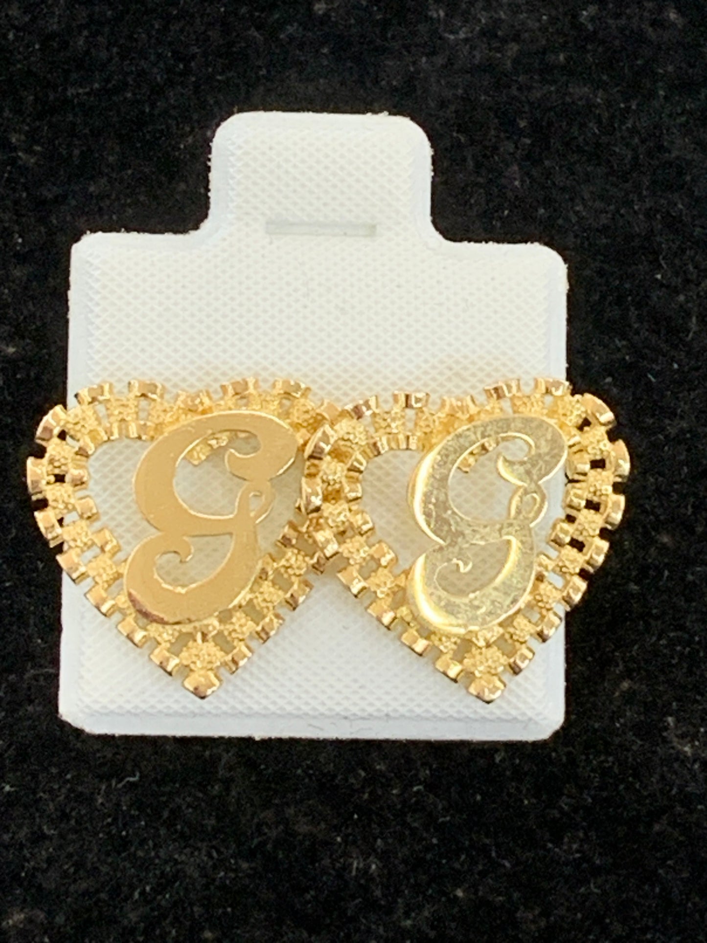 10k Yellow Gold Small Presidential link Heart G Initial Earrings,