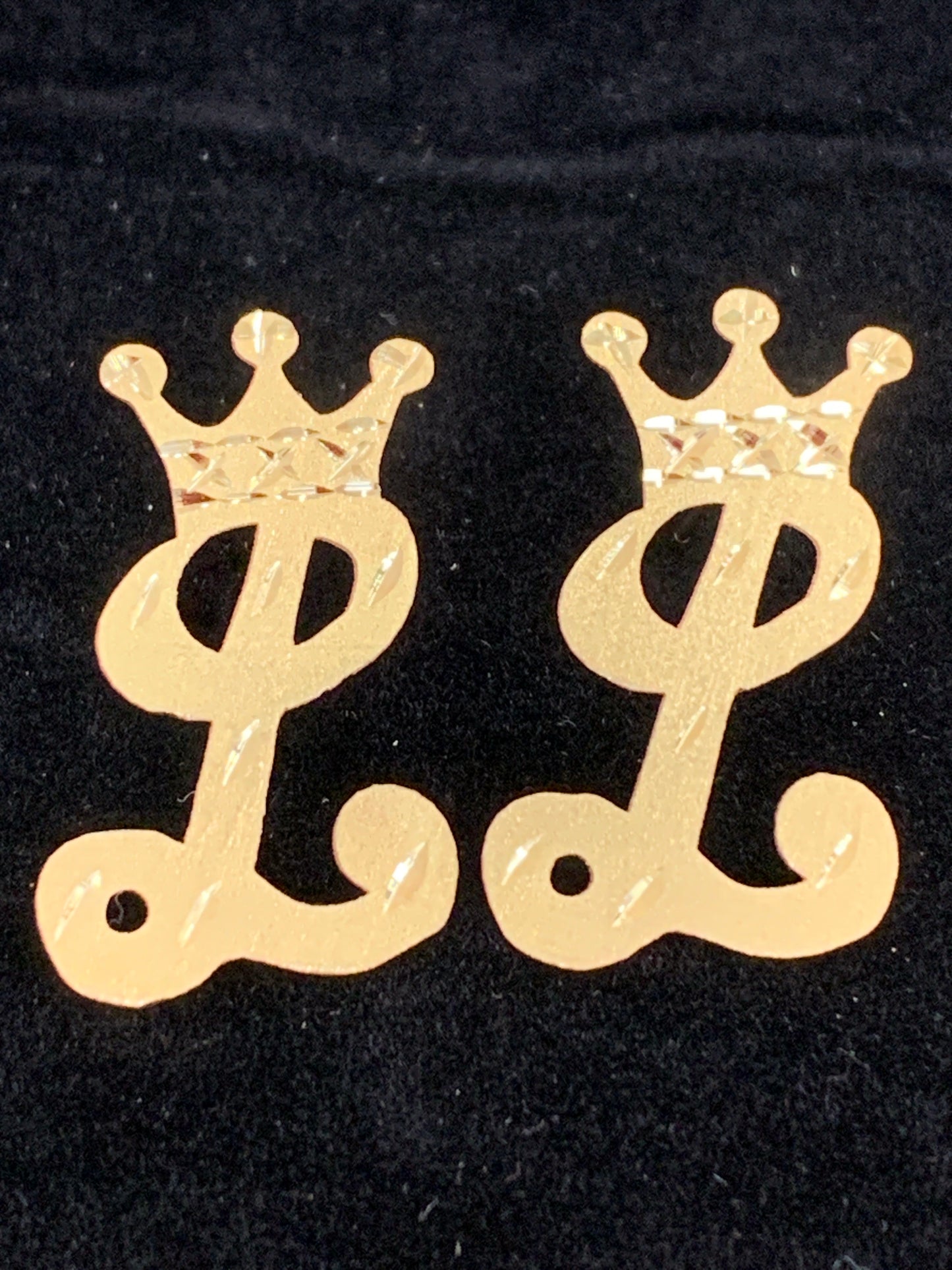 10k custom L initial with crown earrings
