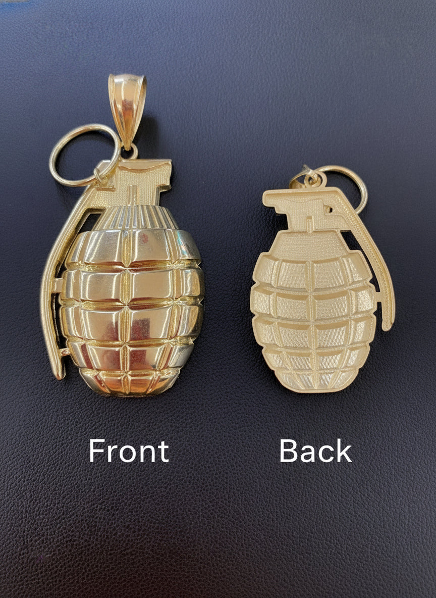 10k Grenade Pendant, Men’s Pendant, Woman’s Pendant, Gift for him, Gift for her, Big 10k Pendant, Unique Pendant, Charm explosive, Fireball, Missile , Ammunition Pendant, Hand Grenade, Gold Pendant