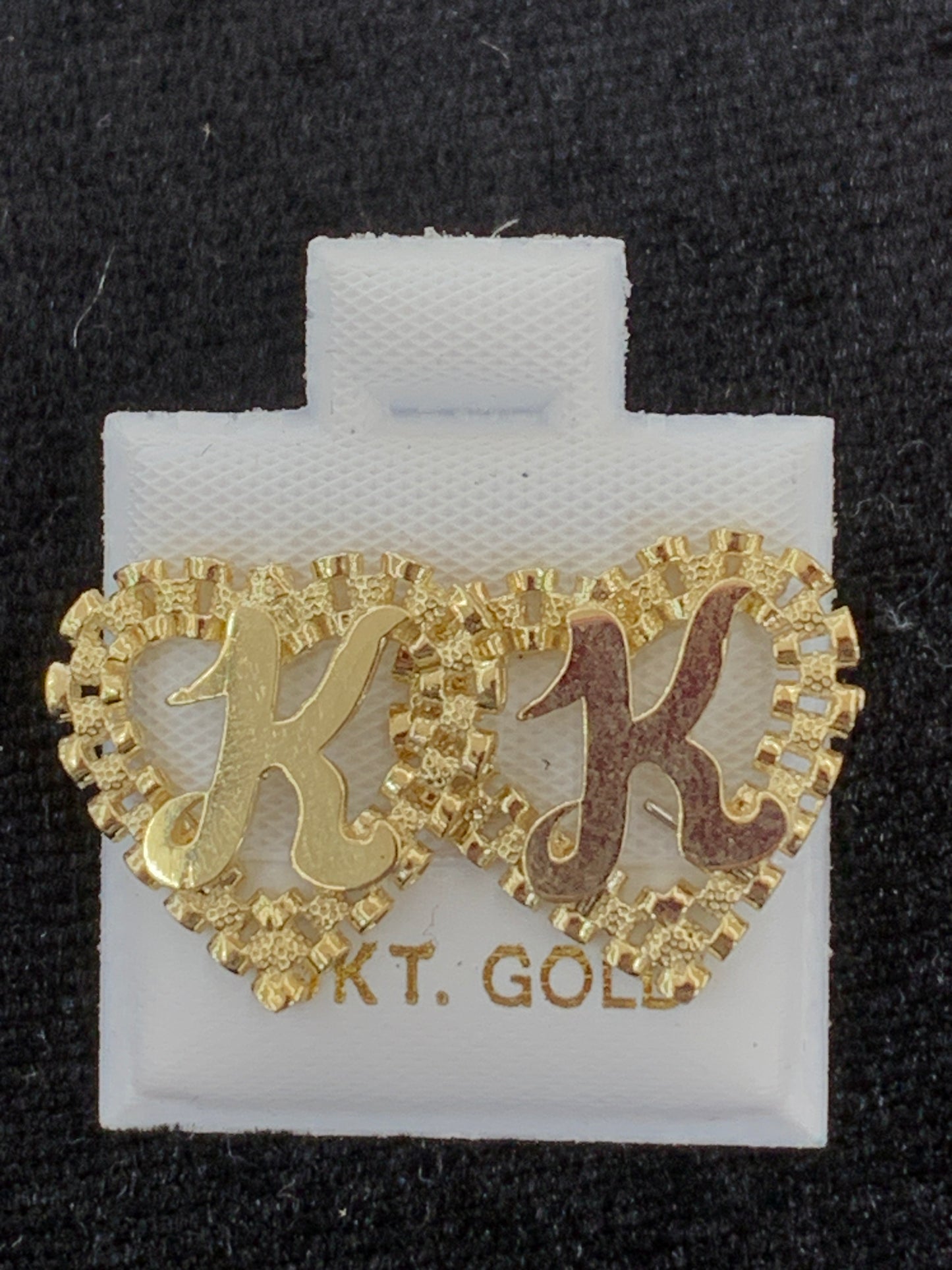 10k Yellow Gold Big Presidential link Heart K Initial Earrings,