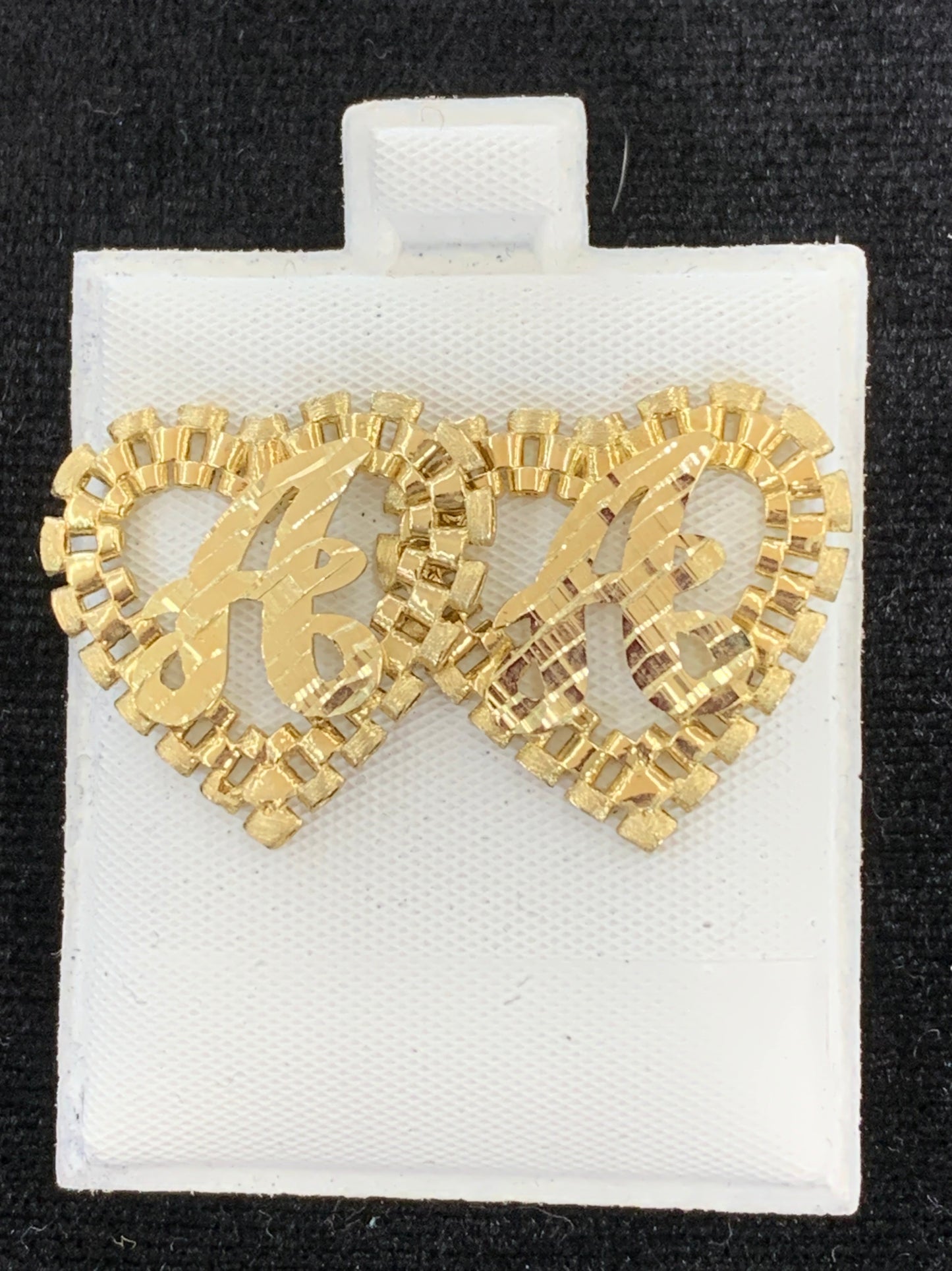 10k Yellow Gold Big Presidential link Heart A Initial Earrings,