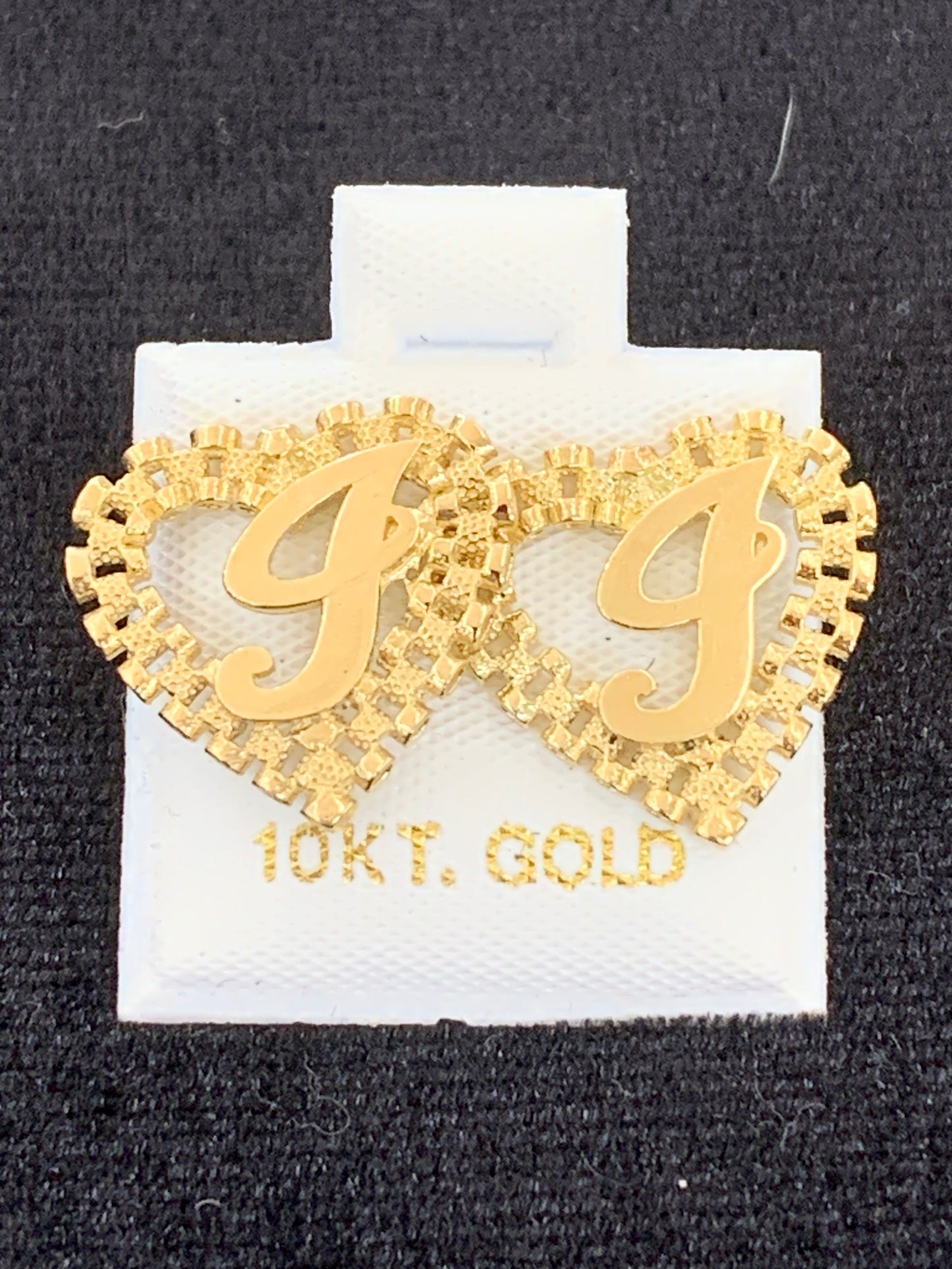 10k Yellow Gold Big Presidential link Heart I Initial Earrings,