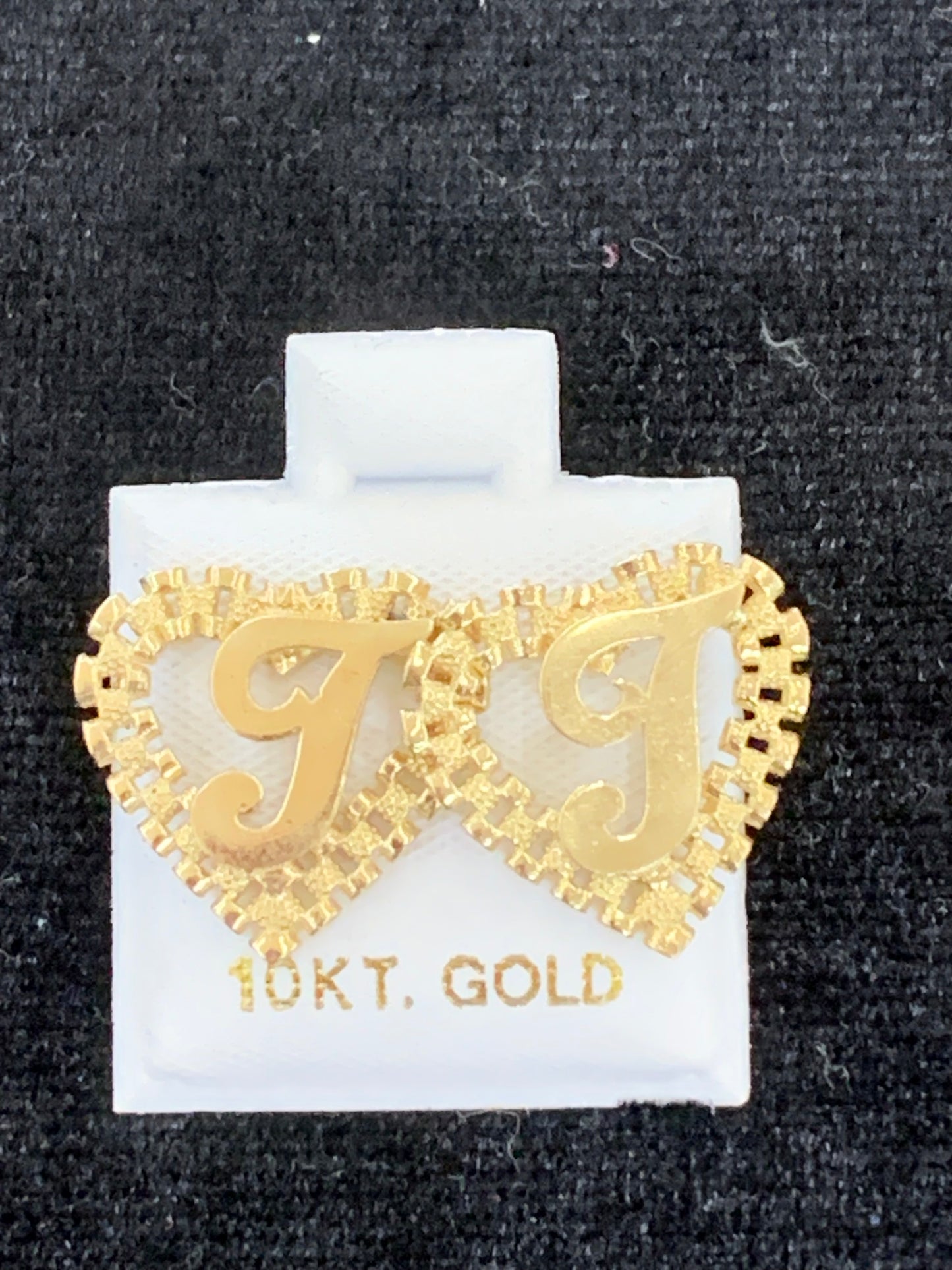 10k Yellow Gold Small Presidential link Heart T Initial Earrings,