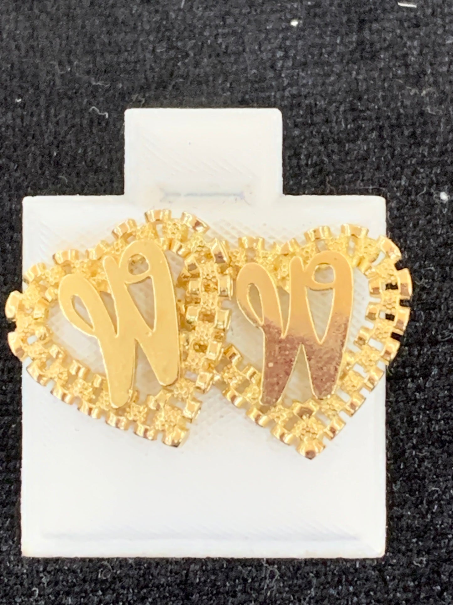 10k Yellow Gold Big Presidential link Heart W Initial Earrings,