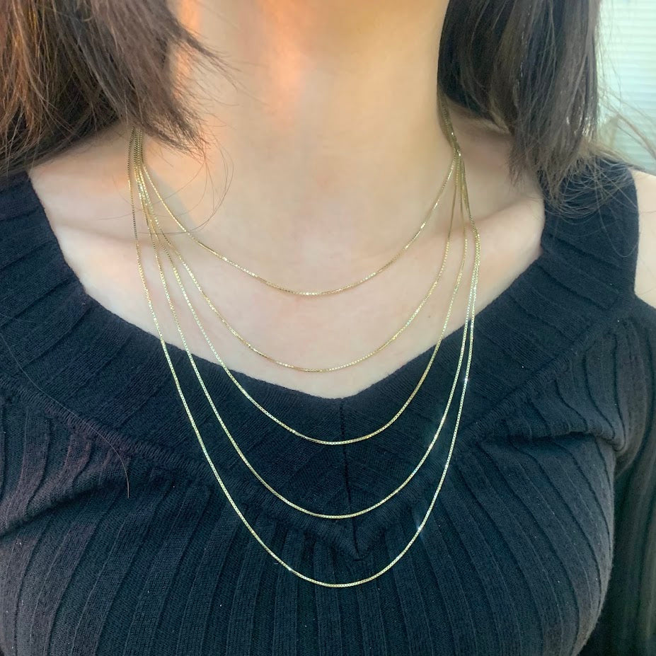 10k Yellow Gold Box Chain, Thin Chain, Women's Gold Chain, Gold Dainty Necklace, 1mm Gold Chain