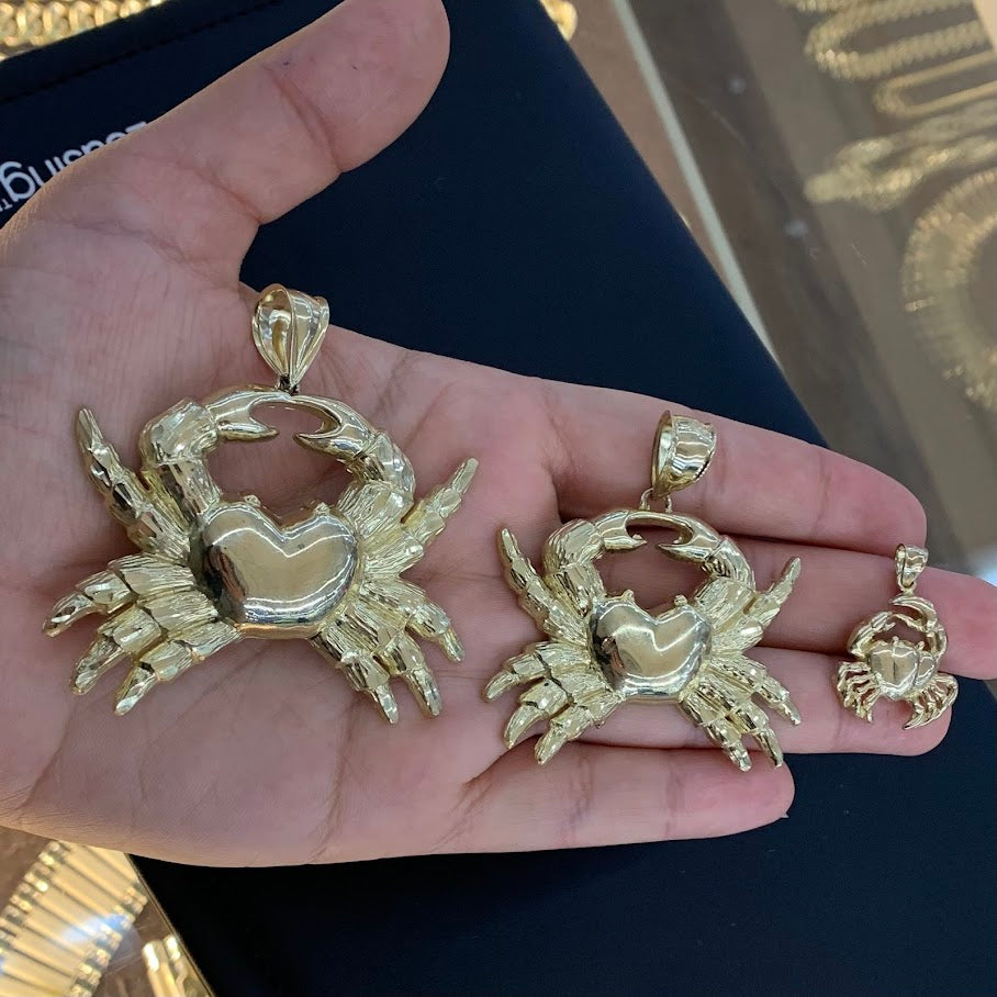 10k Gold Crab Pendant, BIg Crab Pendant for Chain, Small Gold Crab Charm, Zodiac Sign Cancer Pendant, Birthdate Sign