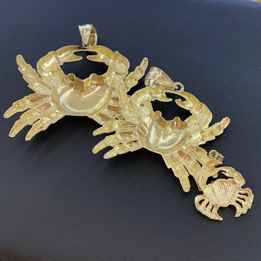 10k Gold Crab Pendant, BIg Crab Pendant for Chain, Small Gold Crab Charm, Zodiac Sign Cancer Pendant, Birthdate Sign