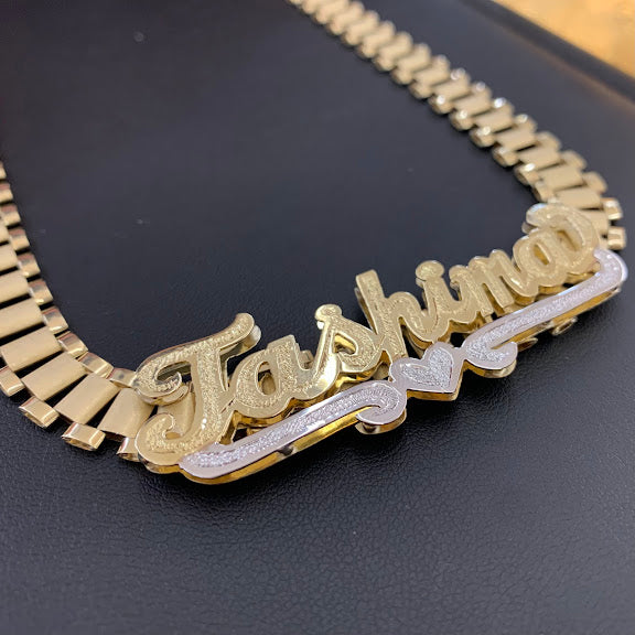 10k Gold Custom Slider Name Plate, Name Slider Pendant for Presidential Chain, Gold Custom Name with Heart Bar, Yellow Gold White Gold Customize, Slider Double Plate Charm