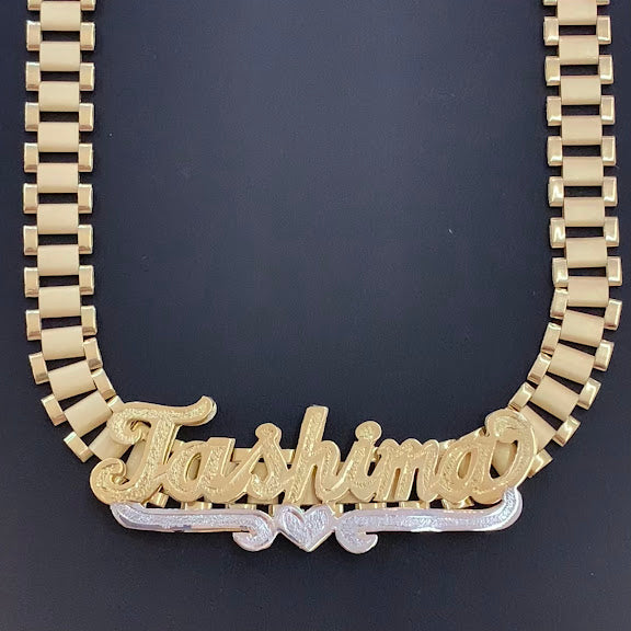 10k Gold Custom Slider Name Plate, Name Slider Pendant for Presidential Chain, Gold Custom Name with Heart Bar, Yellow Gold White Gold Customize, Slider Double Plate Charm