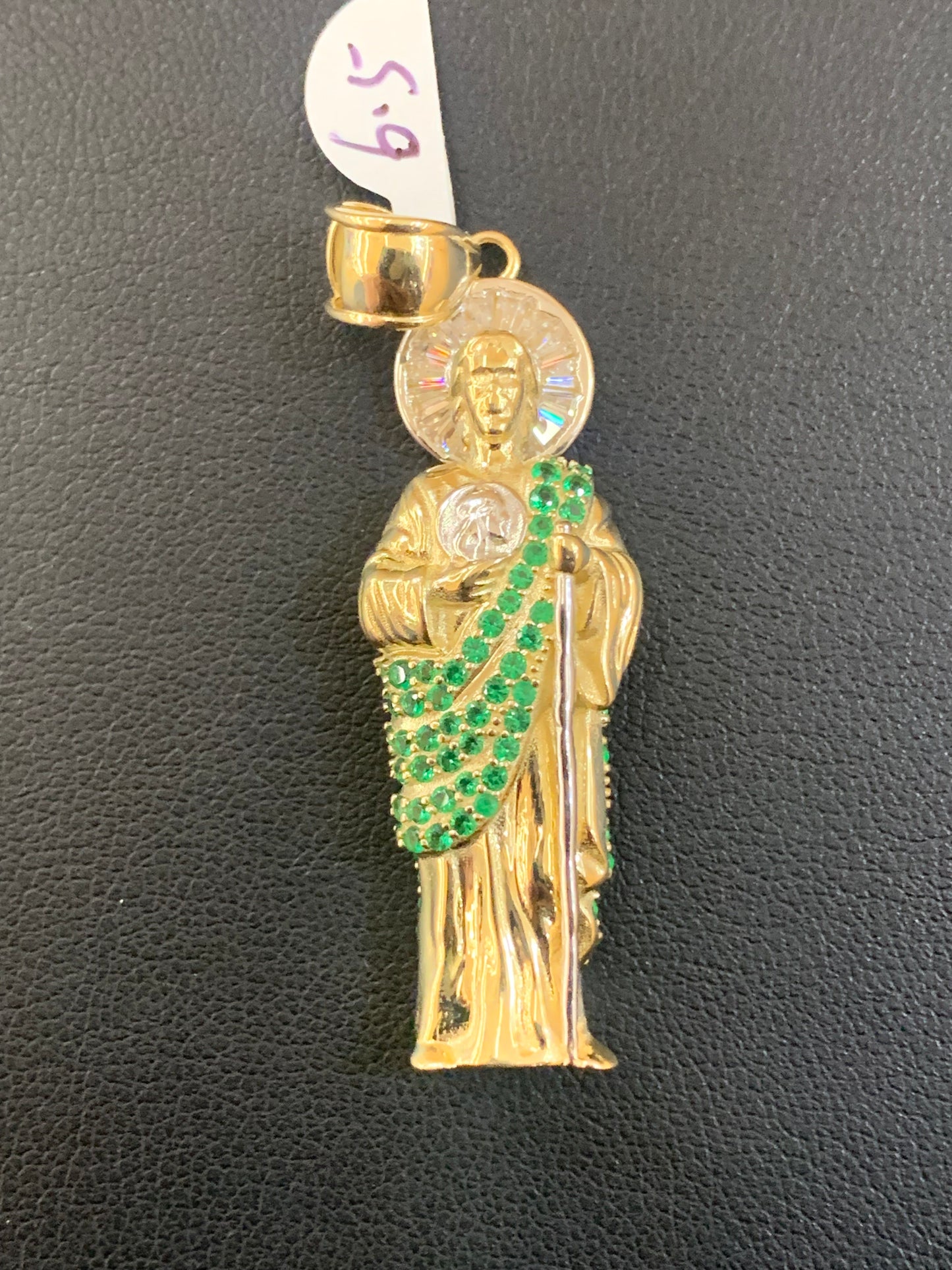 14k Gold Saint Jude Pendant with Stone, San Jude Charm, Mini San Jude Charm, Genuine Gold 3D St. Jude Pendant