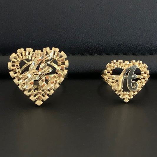 10k Gold Heart Presidential Link "A" Initial Ring