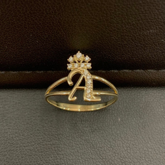 10k Gold Crown "A" Initial Ring, 10k Gold Initial Alphabet Ring, Name Initial Ring, Letter Ring, Crown Initial Ring, CZ 10k, Promise Ring