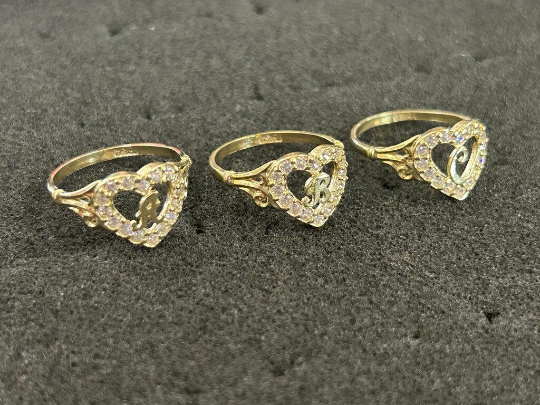 10k Gold Heart with Stone (CZ) Initial Ring, V Initial Ring, 10k Gold Initial Alphabet Ring, Name Initial Ring, Letter Ring, Heart Initial Ring, CZ 10k, Promise Ring.