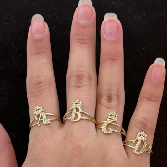 10k Gold Crown "C" Initial Ring, 10k Gold Initial Alphabet Ring, Name Initial Ring, Letter Ring, Crown Initial Ring, CZ 10k, Promise Ring