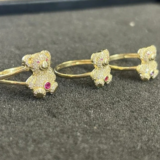 10k Gold CZ Stone Teddy Bear Ring, Gold Teddy Bear Ring, Women's Gold Ring